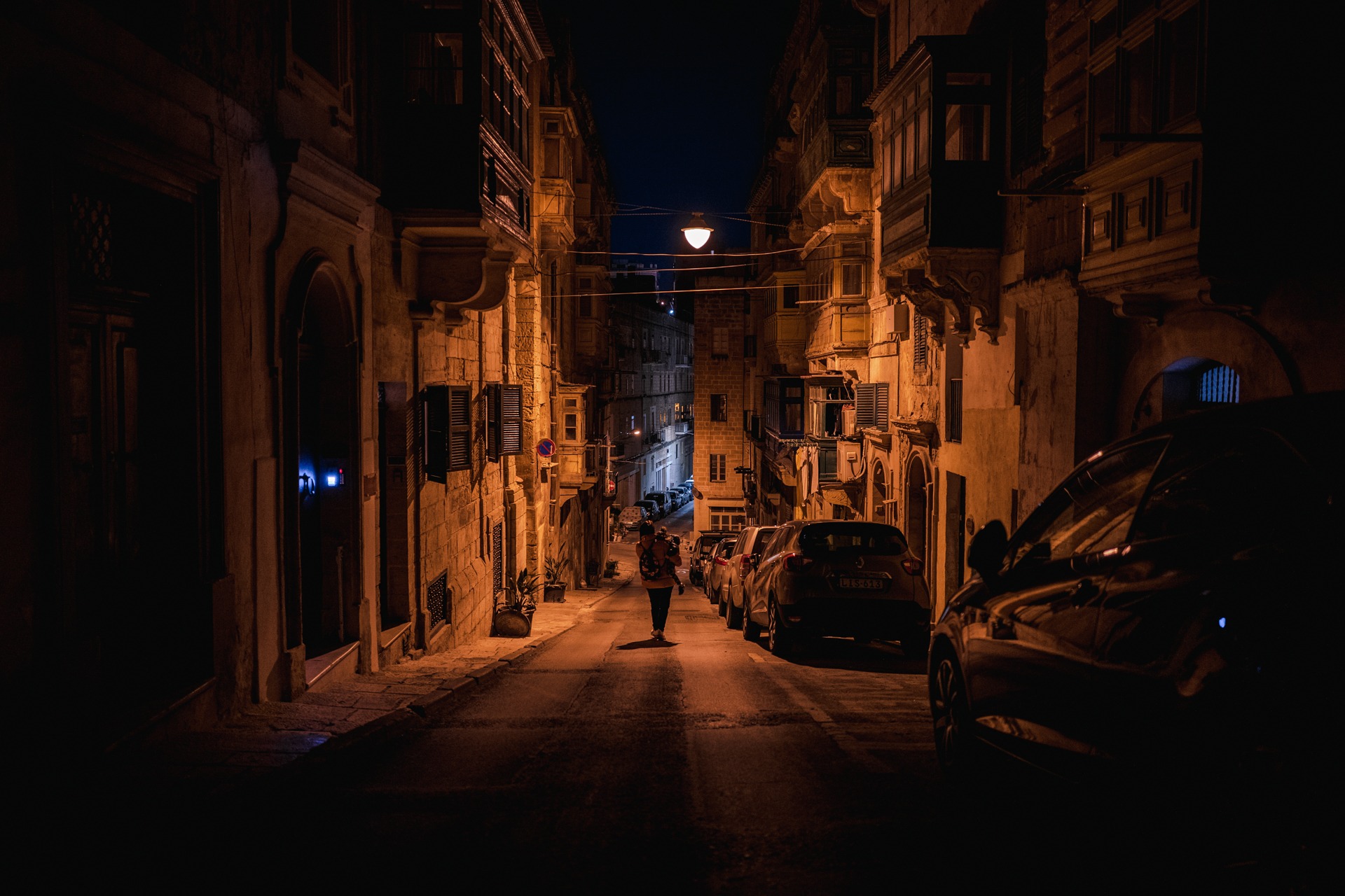 Night scene in the streets of Valletta, Malta island