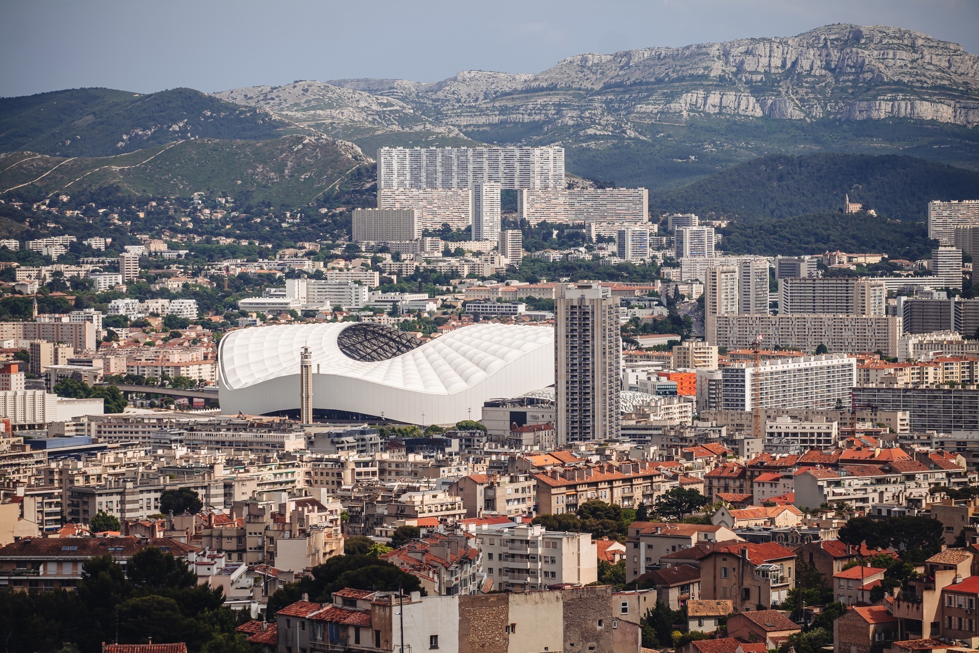 MARSEILLE, FRANCE-JUNE 2022: view of the famous Velodrome stadiu