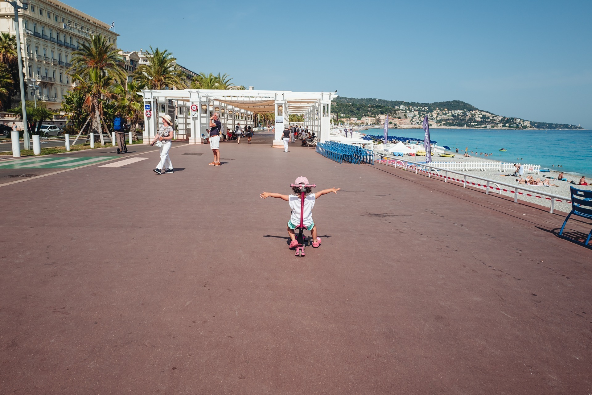 Nice, France-June 2022: life along the famous Promenade des Angl