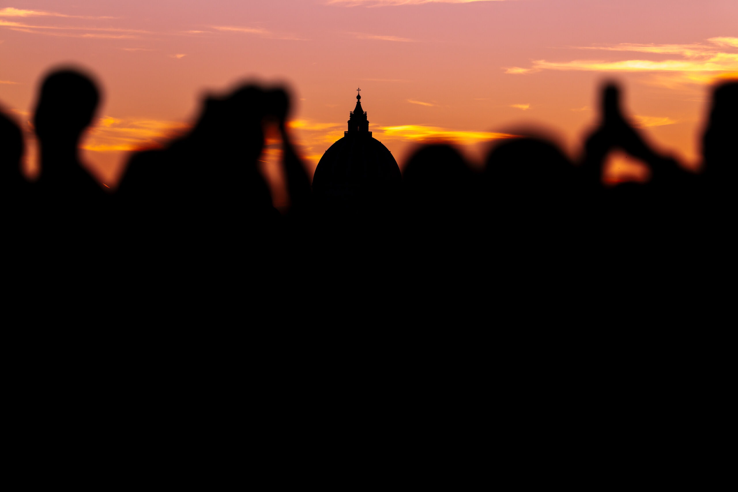 Rome, Italy- November 2022: Romantic sunset view from Villa Borg